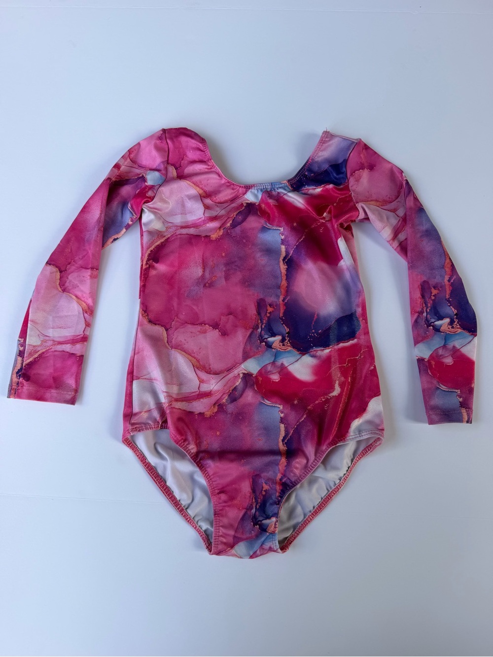 Pink Purple Marble Long-Sleeve Girls Leotard